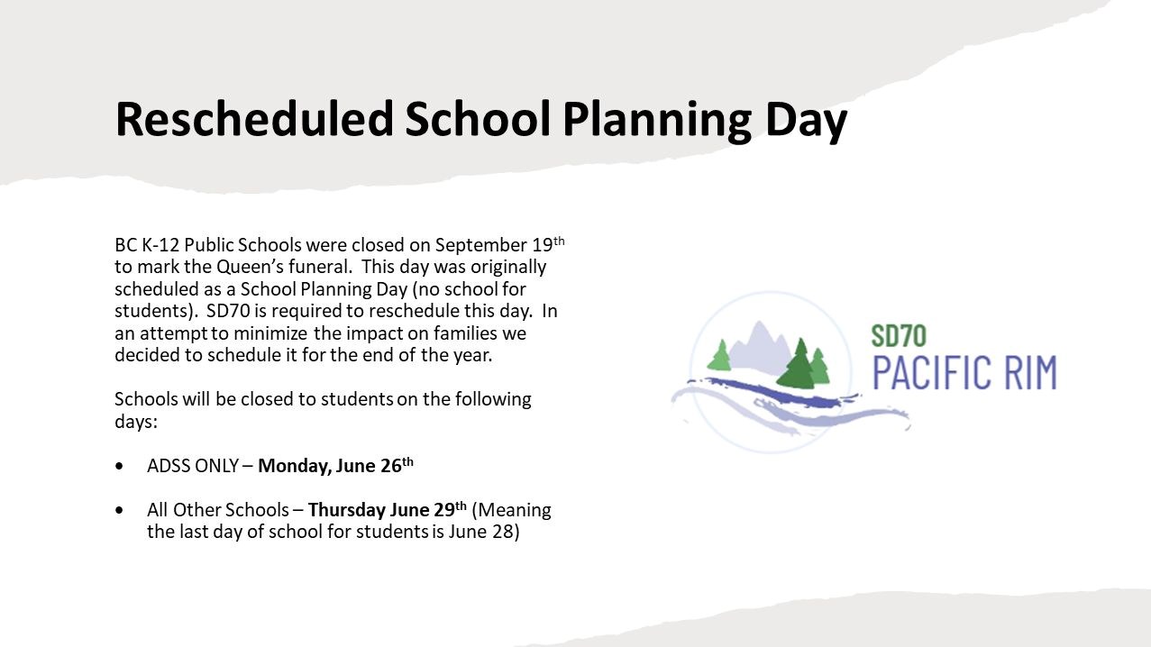 Rescheduled School Planning Day